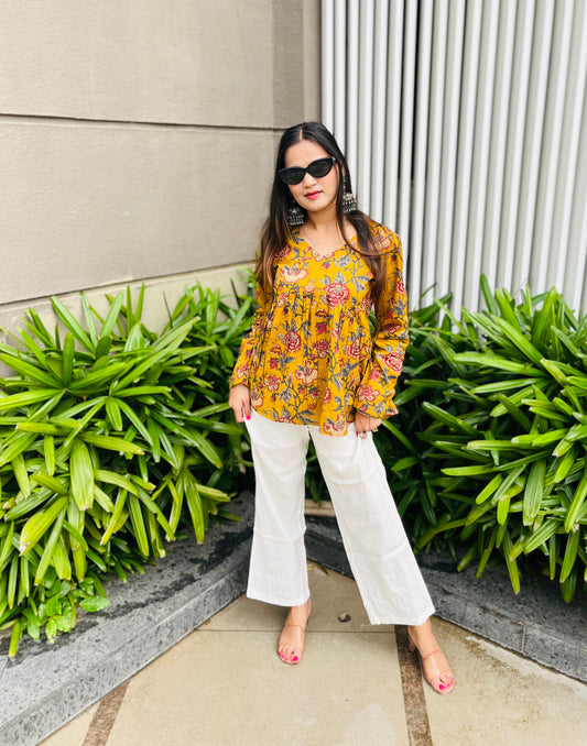 Cara Mustard Peplum Top