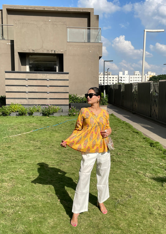 Devona Yellow Peplum Top