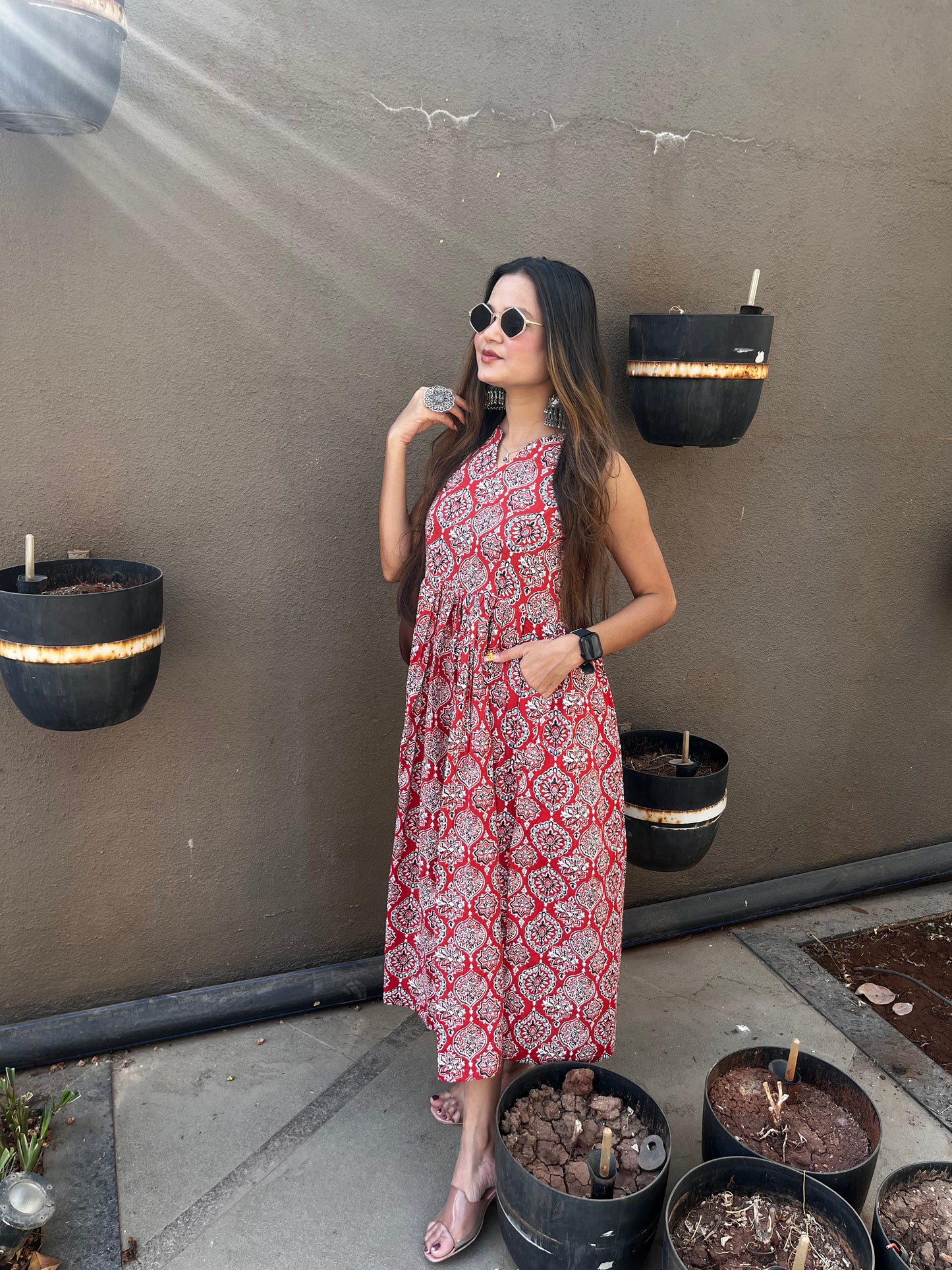 Red Block Printed Dress