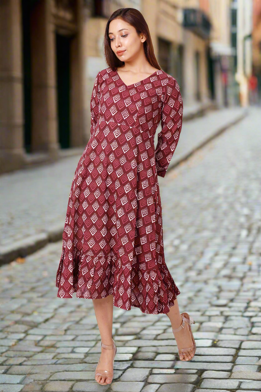 Purple V neck Dress