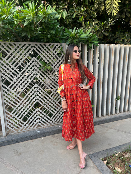 Block printed shirt dress