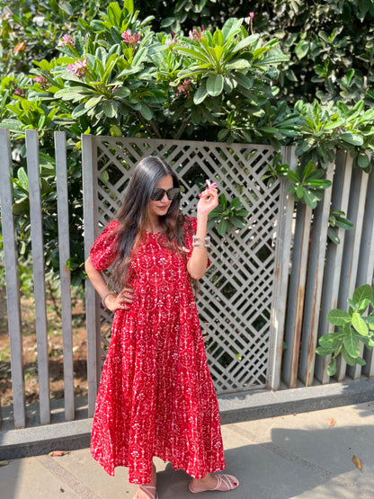 Red tiered maxi dress