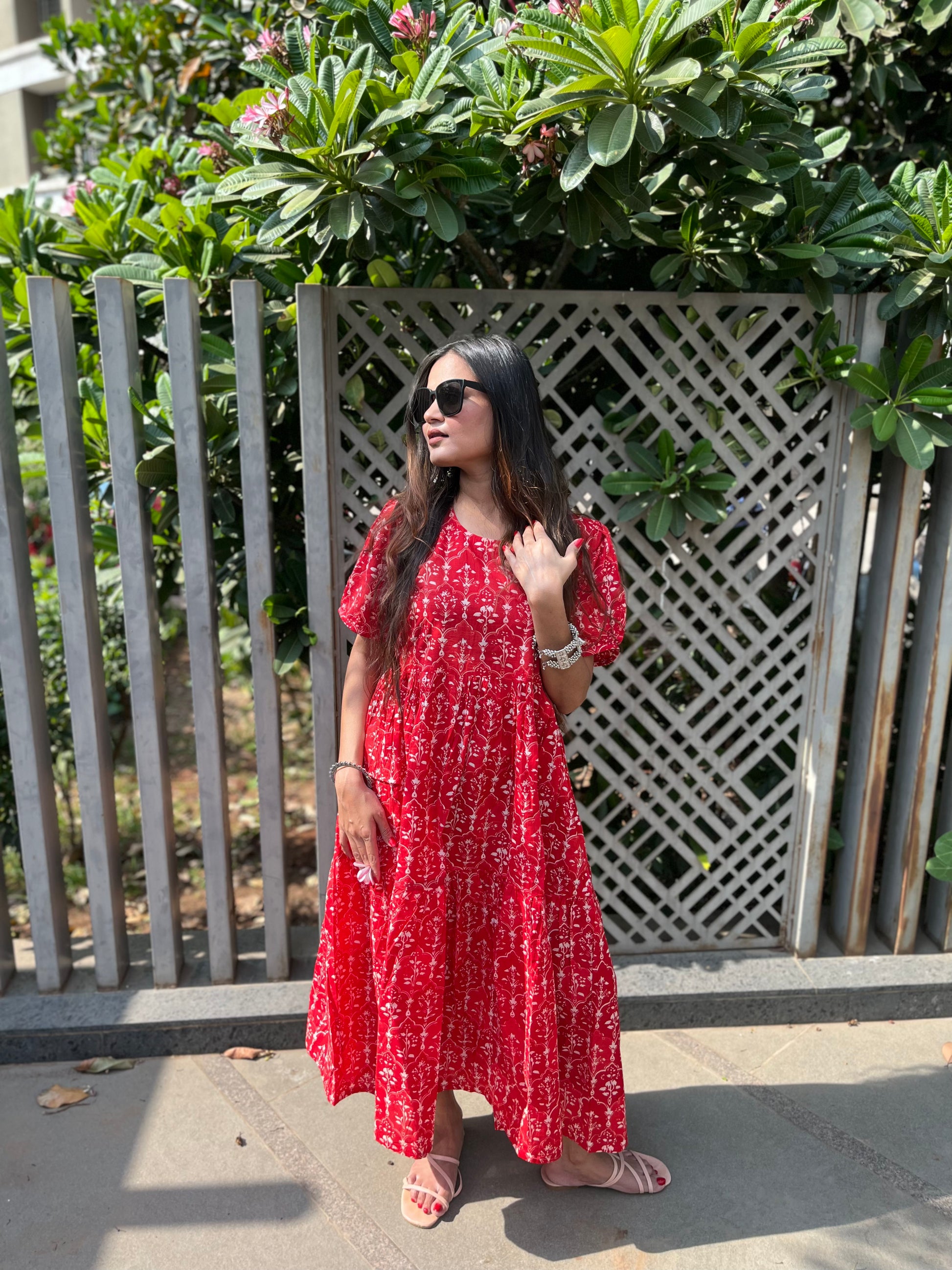 Red tiered maxi dress