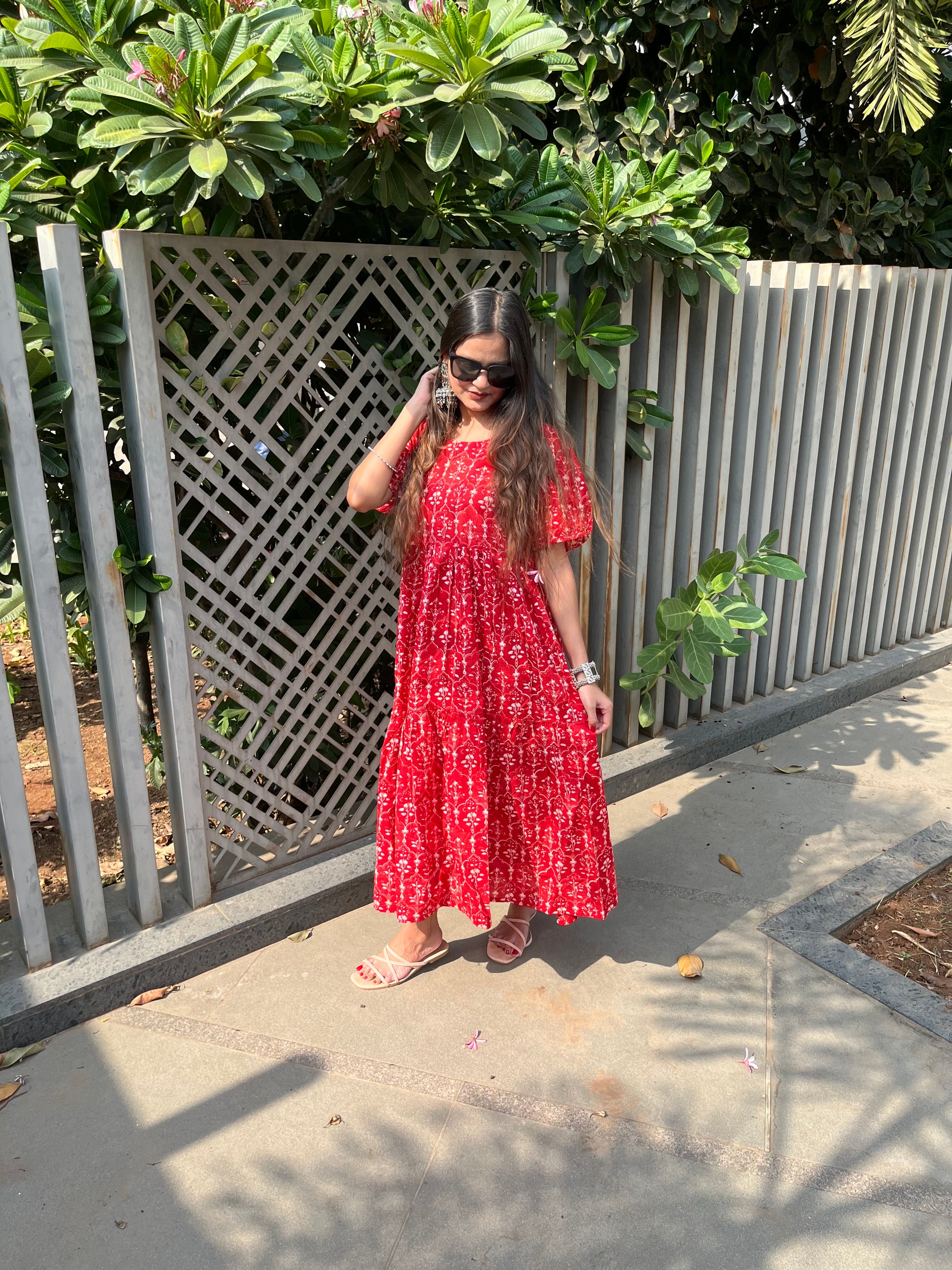 Red tiered maxi dress