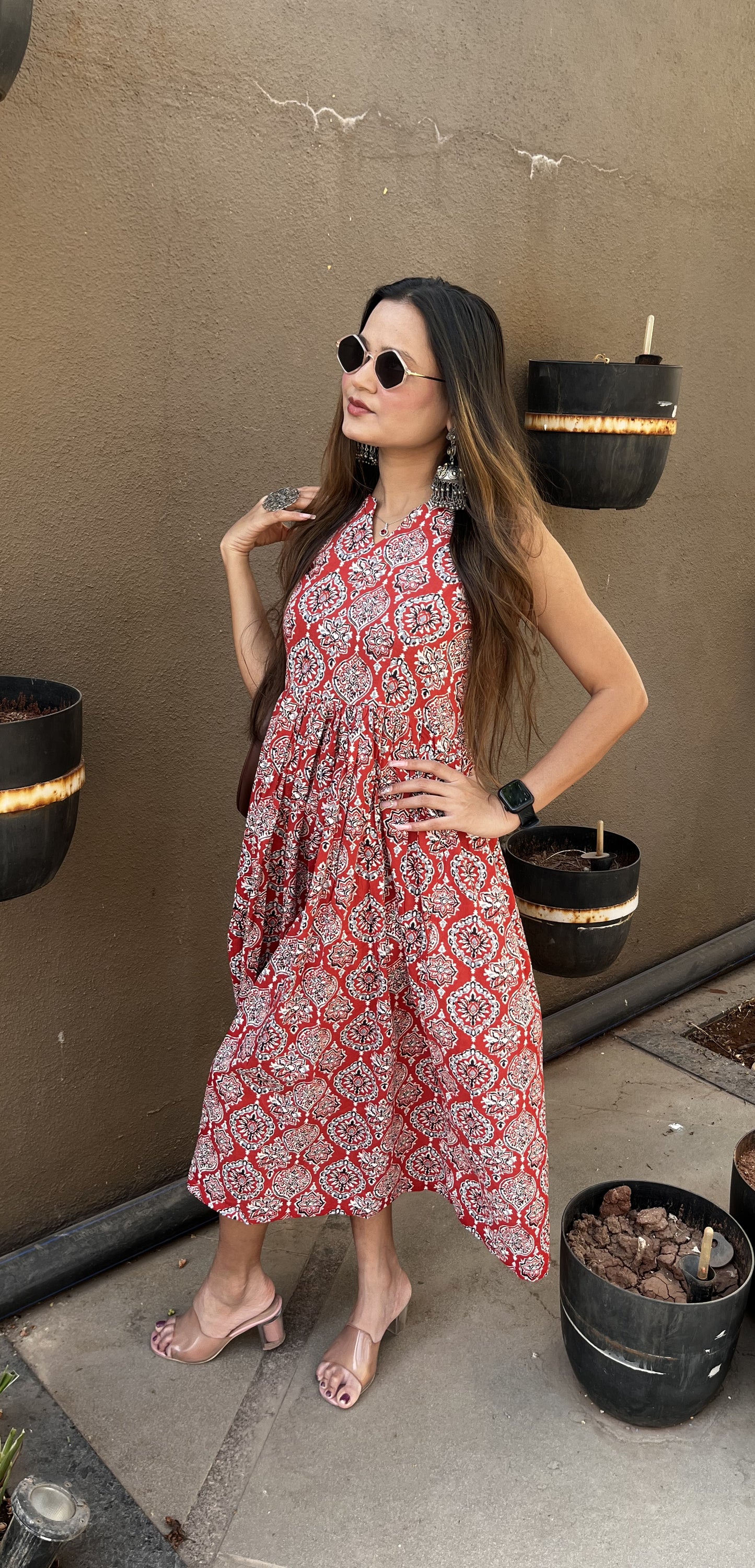 Red Block Printed Dress