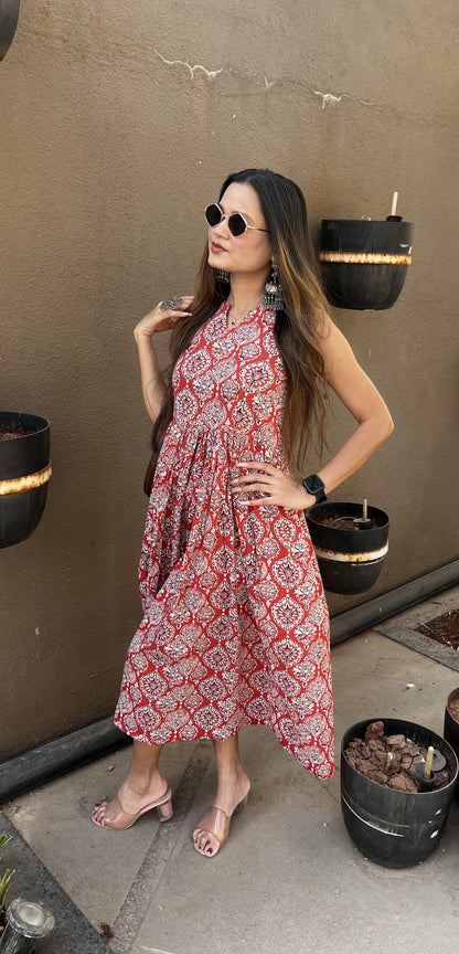Red Block Printed Dress
