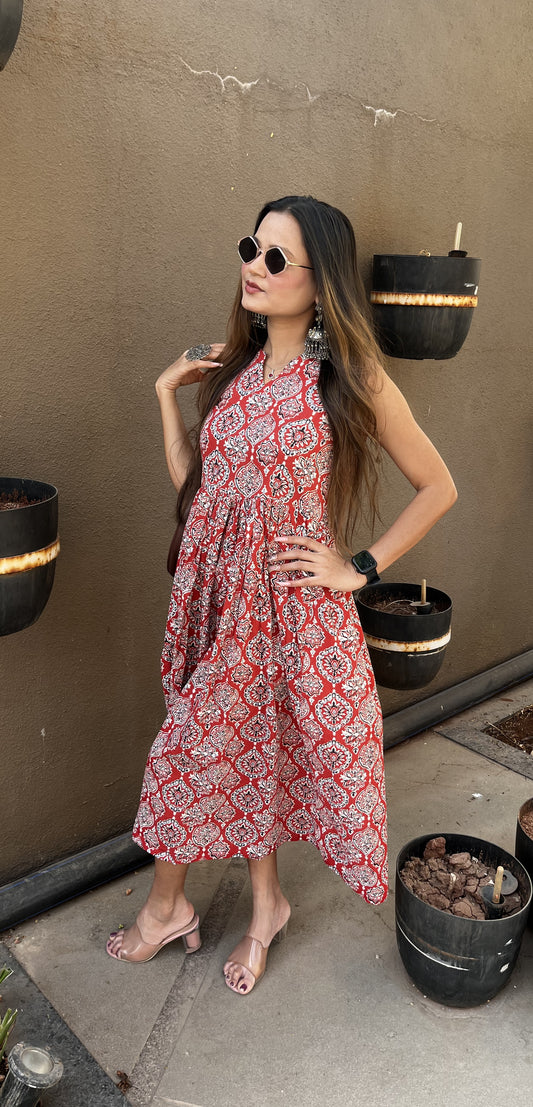 Red Block Printed Dress