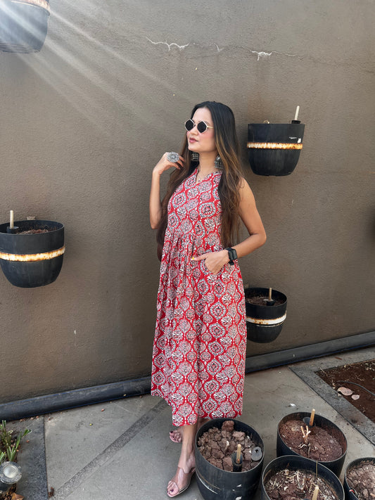 Red Block Printed Dress