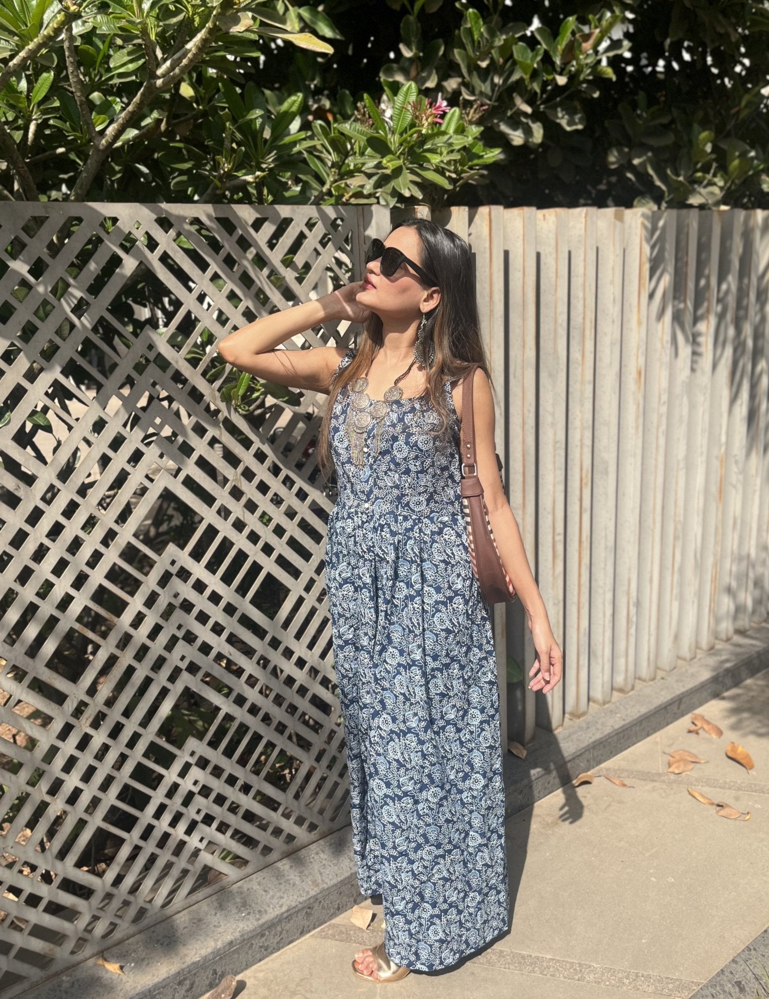 Printed blue maxi dress - Tassele