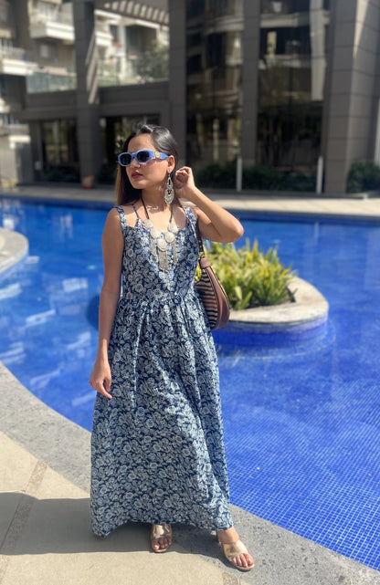 Printed blue maxi dress - Tassele